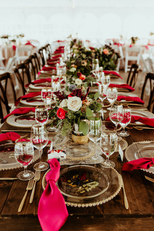 festive christmas looking farm tables for winter colorado wedding