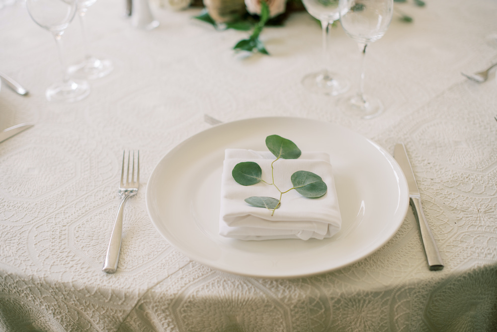 white wedding place setting